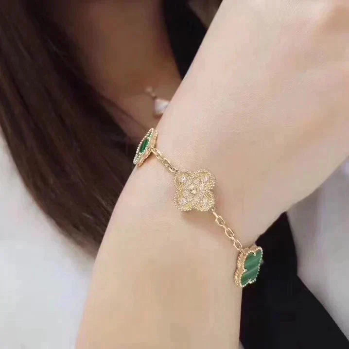 [AuraEcho]CLOVER  5 MOTIF MALACHITE DIAMOND BRACELET