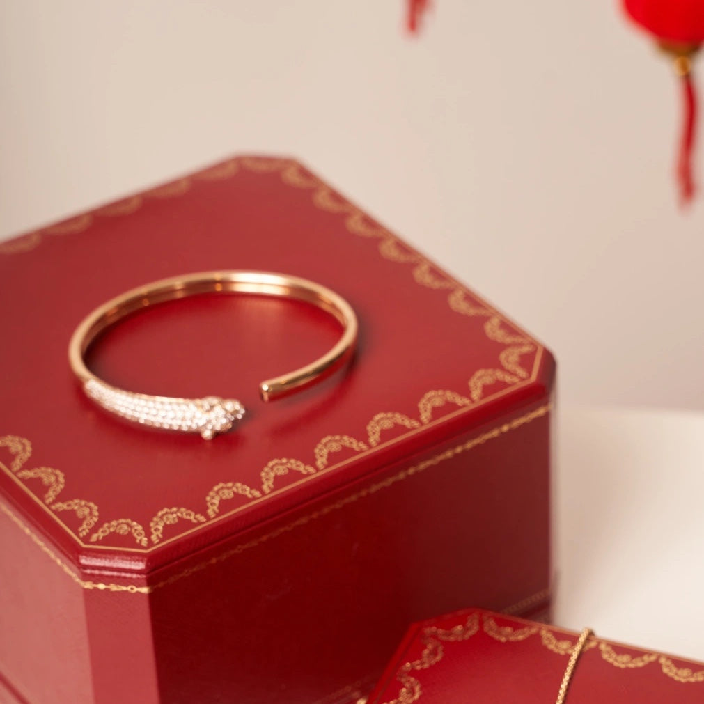 [AuraEcho]PANTHERE ROSE GOLD DIAMOND OPEN BRACELET