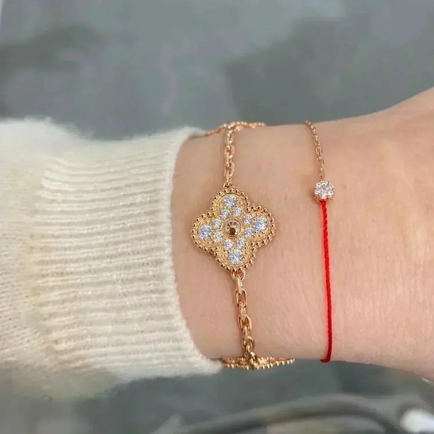 [AuraEcho]CLOVER 5 MOTIFS  FULL DIAMOND BRACELET