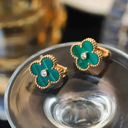 [AuraEcho]CLOVER MEDIUM 1 MOTIFS MALACHITE DIAMOND EARRINGS