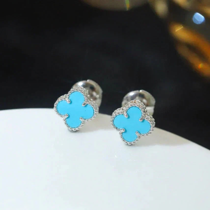 [AuraEcho]CLOVER MINI 9.5MM ONYX STUD EARRINGS SILVER