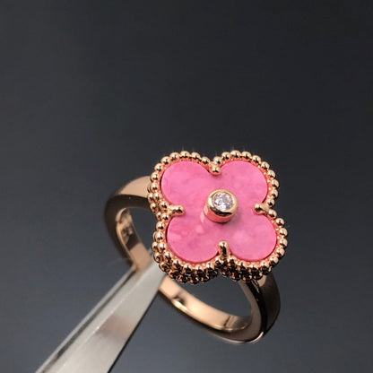 [AuraEcho]CLOVER RHODONITE ROSE GOLD RING