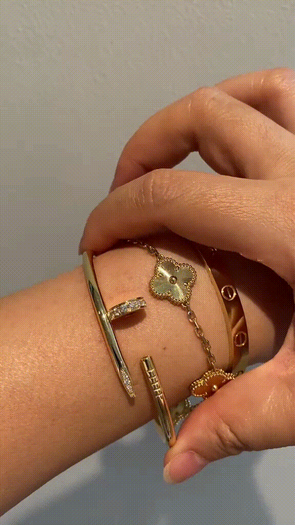 [AuraEcho] Clover & Love & Juste 3-Piece Gold Bracelet Stack Set