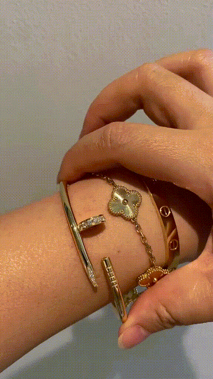 [AuraEcho] Clover & Love & Juste 3-Piece Gold Bracelet Stack Set