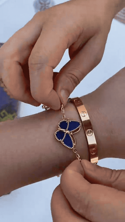 [AuraEcho] LOVE Brushed & Lucky Spring Butterfly 5-Motif Bracelet Stack Set