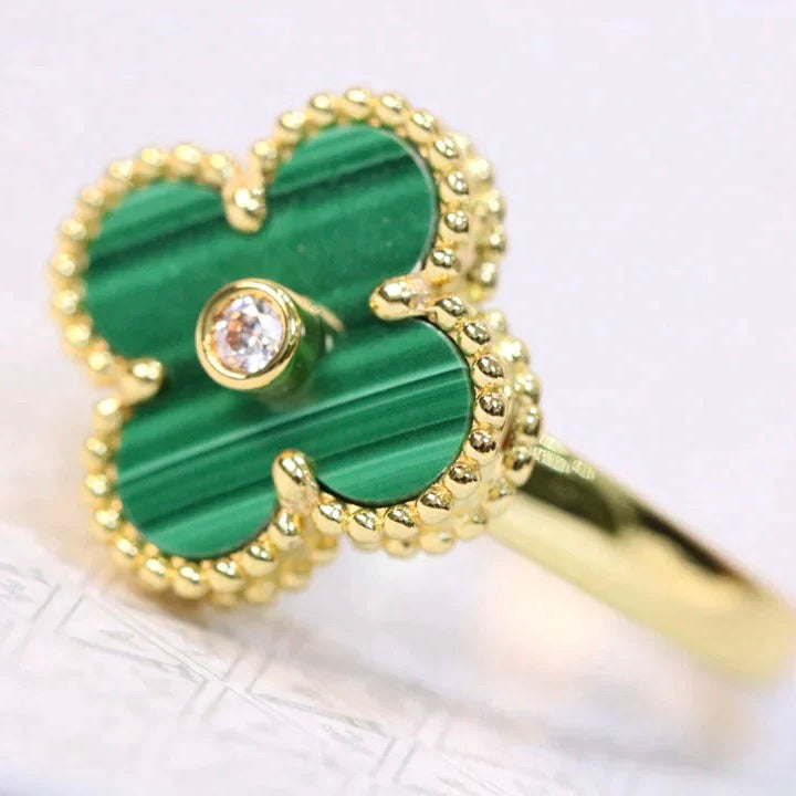 [AuraEcho]CLOVER MALACHITE RING GOLD DIAMOND