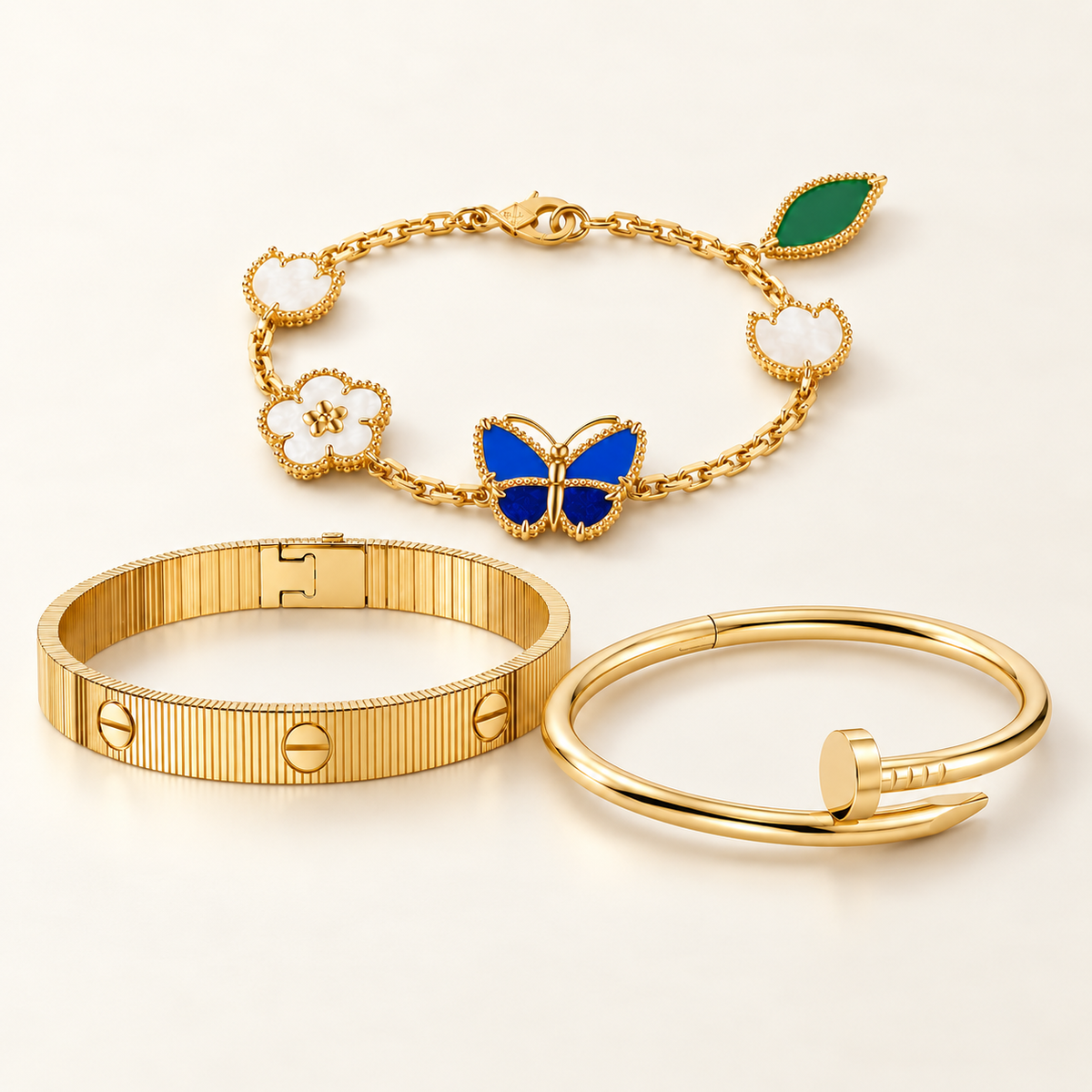 [AuraEcho]Clover Lucky Spring & Love & Juste Garden 3-Piece  Bracelet Stack Set