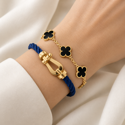 [AuraEcho]Force Horseshoe & Clover 5 Motifs Bracelet Stack Set