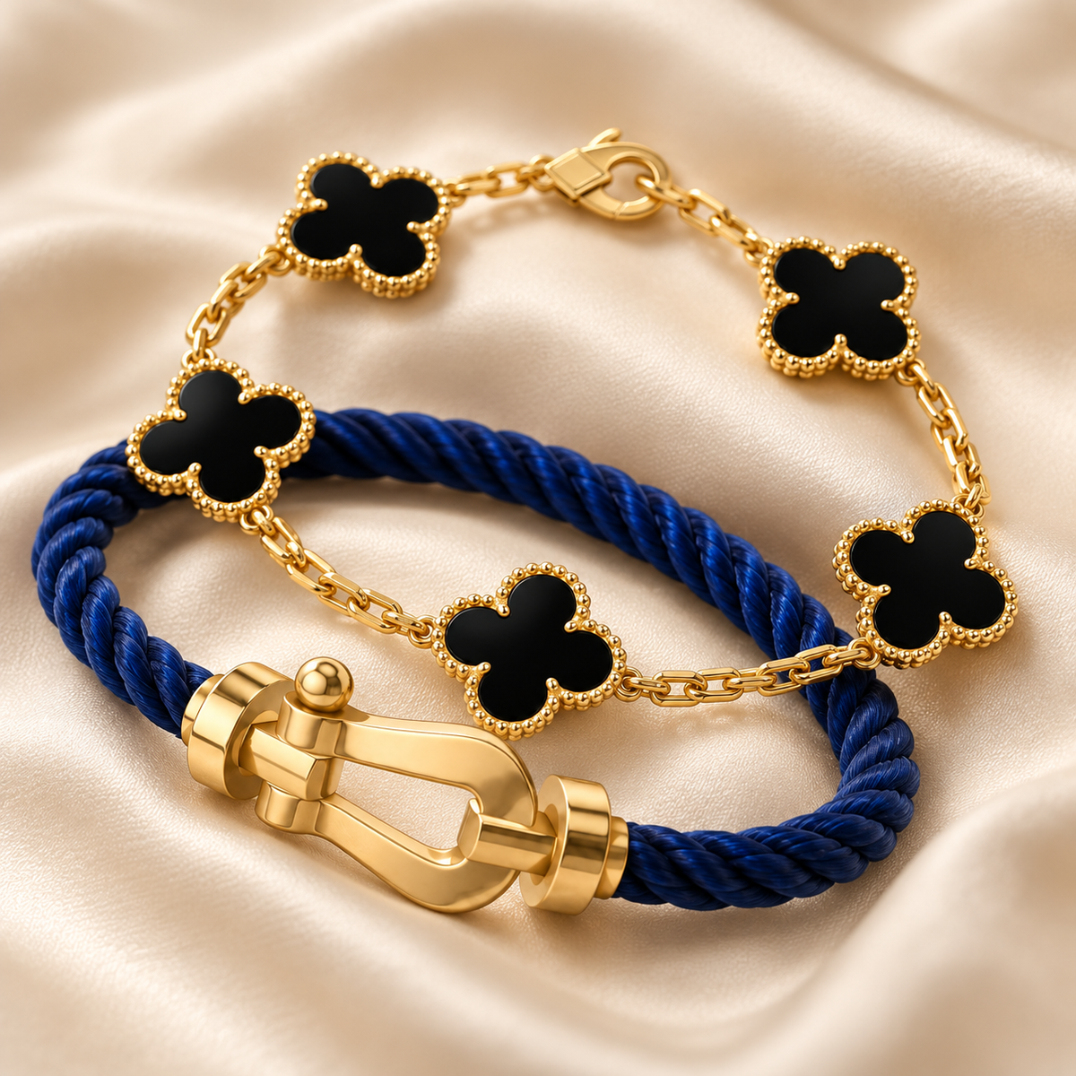 [AuraEcho]Force Horseshoe & Clover 5 Motifs Bracelet Stack Set