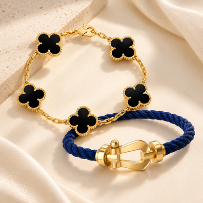 [AuraEcho]Force Horseshoe & Clover 5 Motifs Bracelet Stack Set
