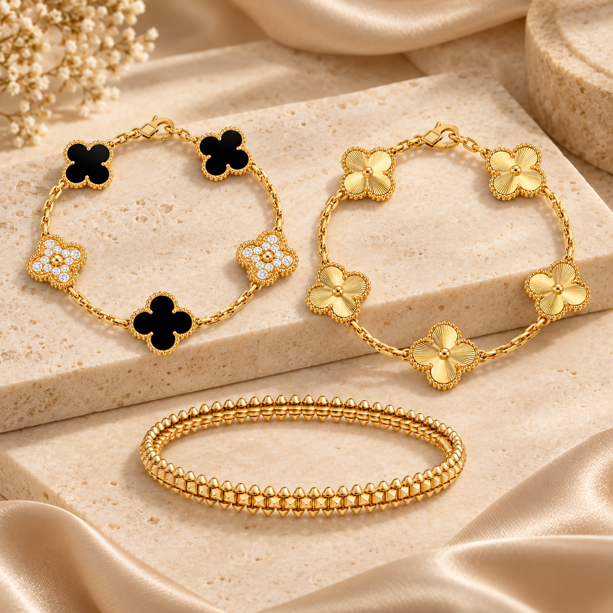 [AuraEcho]Clover & Clash Bracelet 3-Piece Stack set