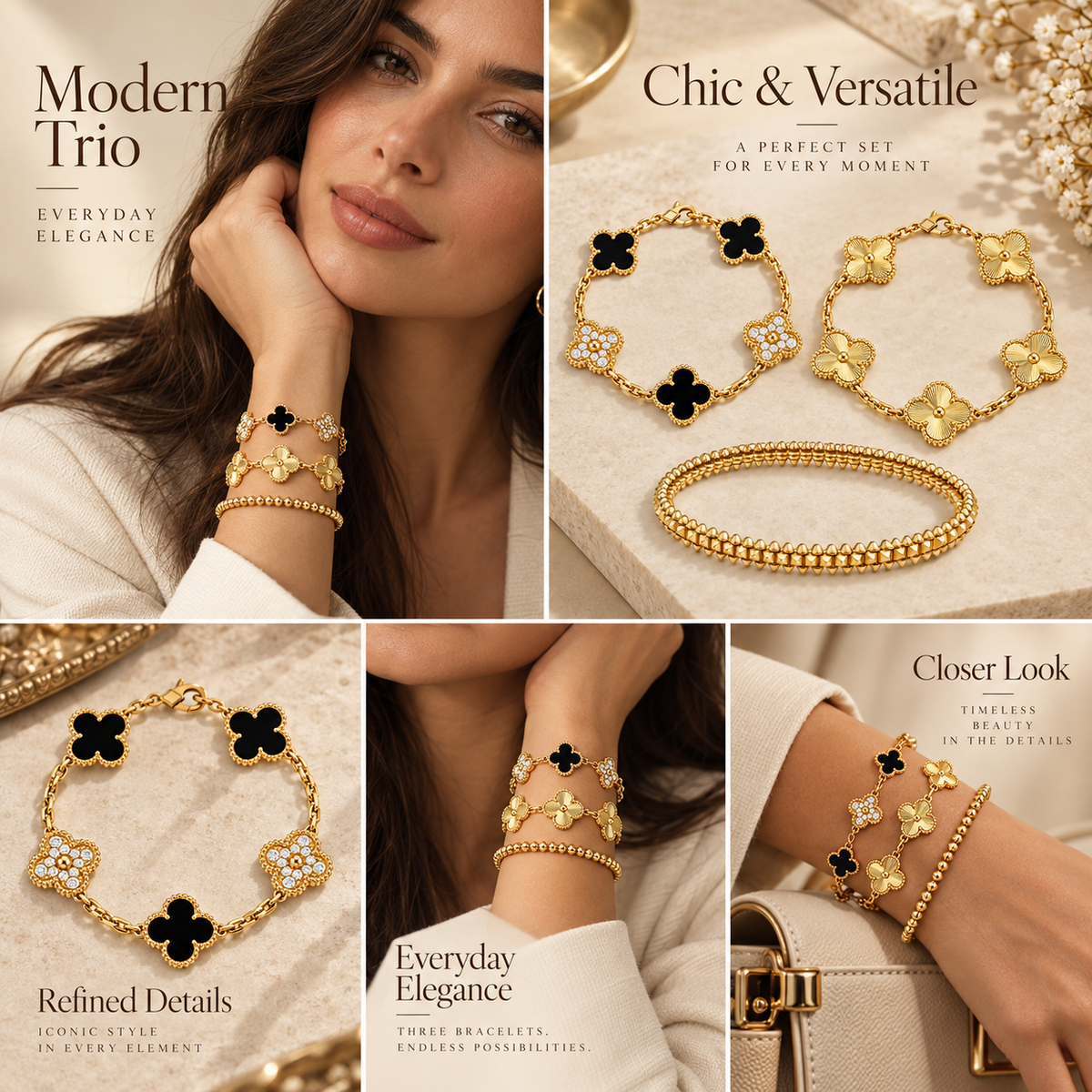 [AuraEcho]Clover & Clash Bracelet 3-Piece Stack set