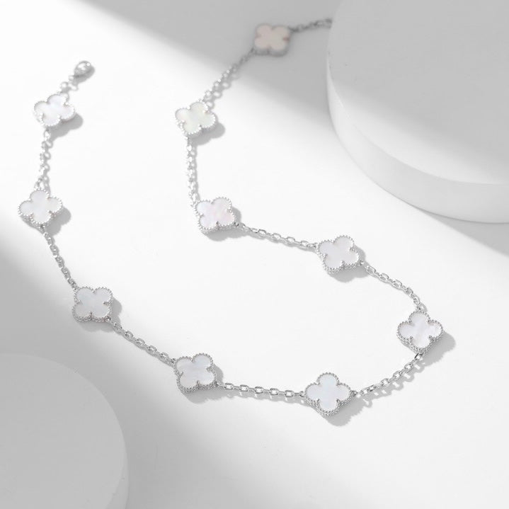 [AuraEcho]CLOVER 10 MOTIFS WHITE MOTHER OF PEARL NECKLACE
