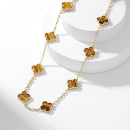 [AuraEcho]CLOVER 10 MOTIFS TIGER EYE NECKLACE