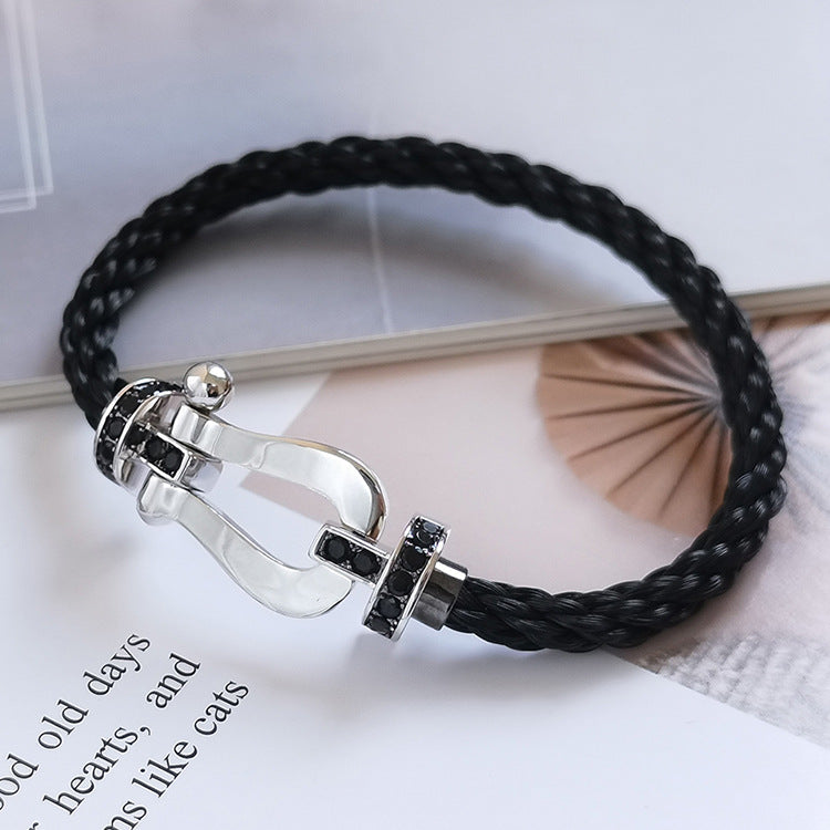 [AuraEcho]FORCE LARGE HORSESHOE BLACK DIAMOND BRACELET SILVER