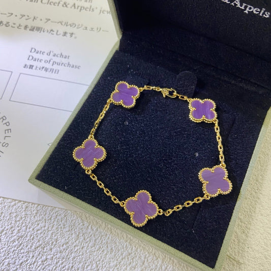 [AuraEcho]CLOVER  5 MOTIFS  PURPLE VIOLET BRACELET
