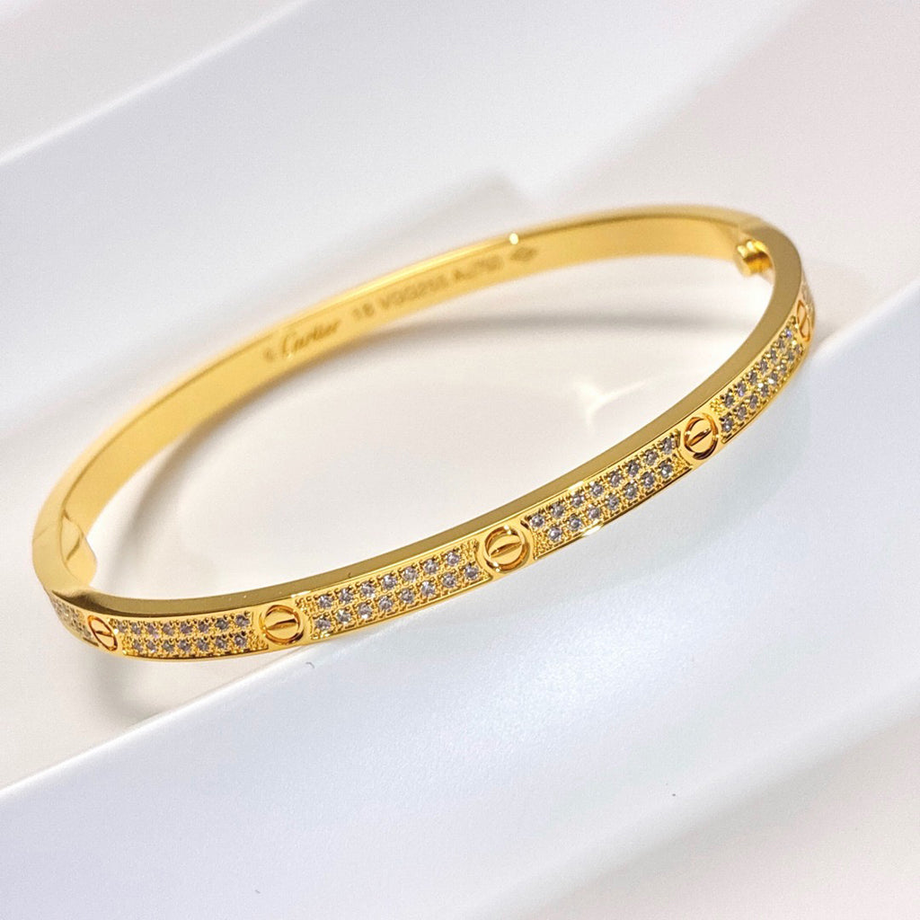 [AuraEcho]Clover & Love Diamond-Paved Radiant Line 2-Piece Bracelet Stack Set