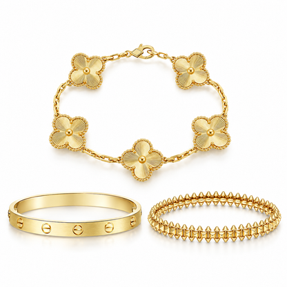 [AuraEcho] CLASH & Clover Laser 5-Motif & LOVE Brushed Bracelet Stack Set