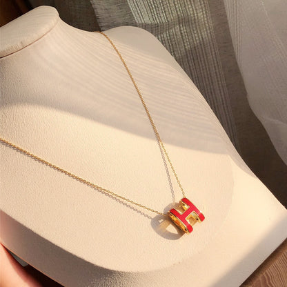 [AuraEcho]HM CLIC RED ENAMEL GOLD NECKLACE