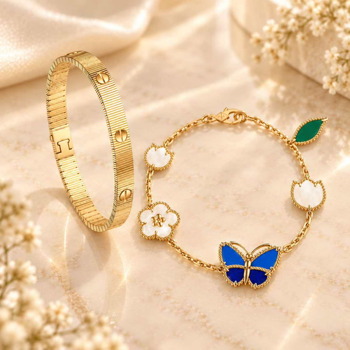 [AuraEcho] Lucky Spring Butterfly 5-Motif & LOVE Unlimited Bracelet Stack Set
