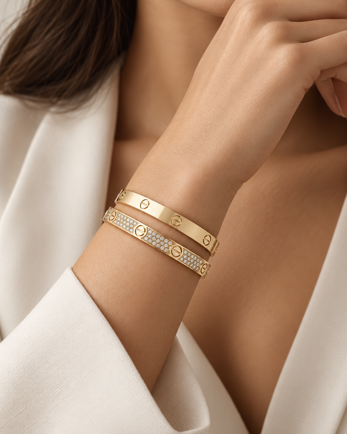 [AuraEcho] LOVE  Classic & Diamond-Paved Bracelet Stack Set