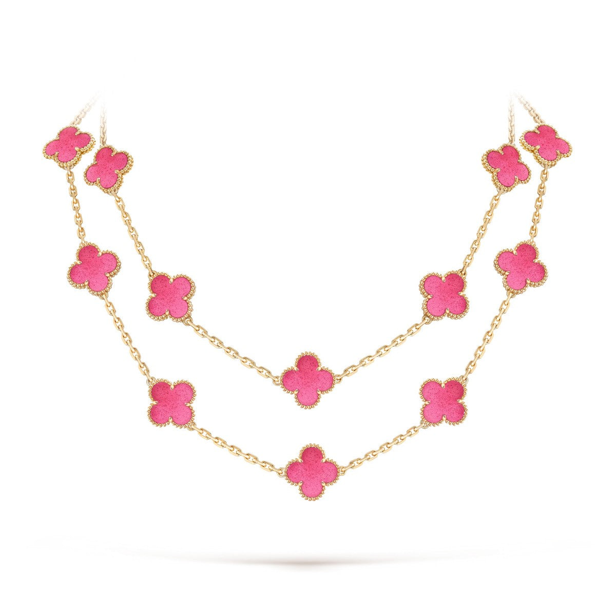[AuraEcho]Clover Pink Enamel Necklace & Earring Jewelry Set
