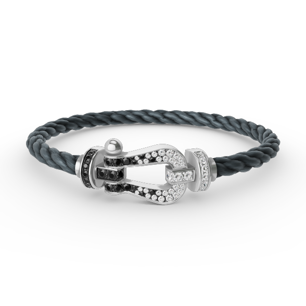 [AuraEcho]FORCE LARGE HORSESHOE BLACK WHITE DIAMOND BRACELET SILVER