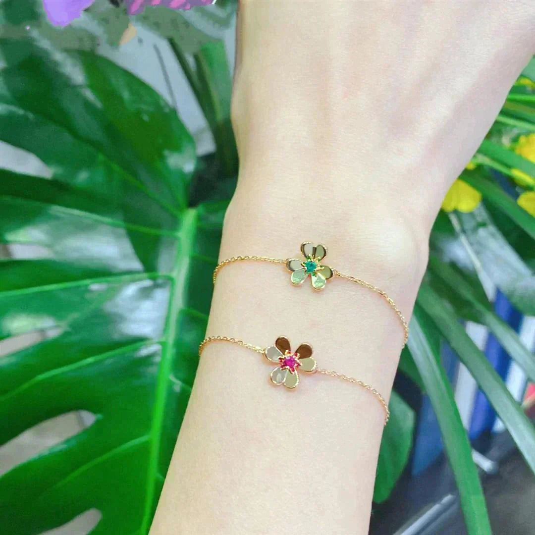 [AuraEcho]FRIVOLE GOLD FLOWER PINK MALACHITE BRACELET