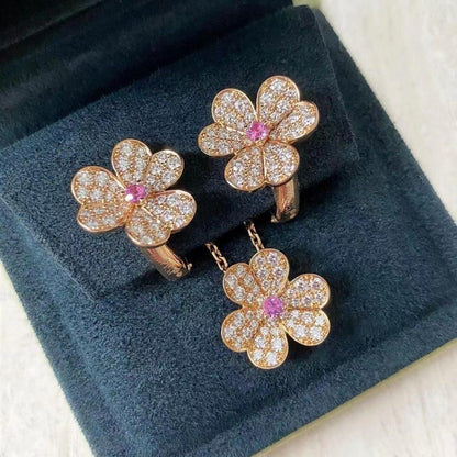 [AuraEcho]FRIVOLE PINK GOLD FLOWER DIAMOND EARRINGS