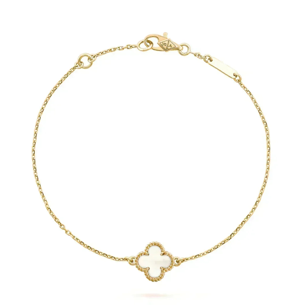 [AuraEcho] Clover White Mother-of-Pearl & JUSTE Bracelet Stack Set